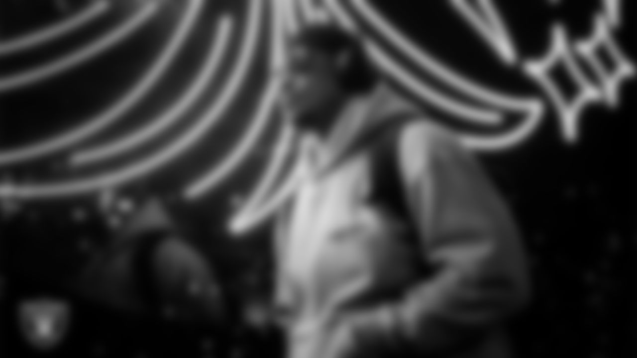 Las Vegas Raiders running back Chris Collier (35) arrives to the regular season home game against the New York Giants at Allegiant Stadium.