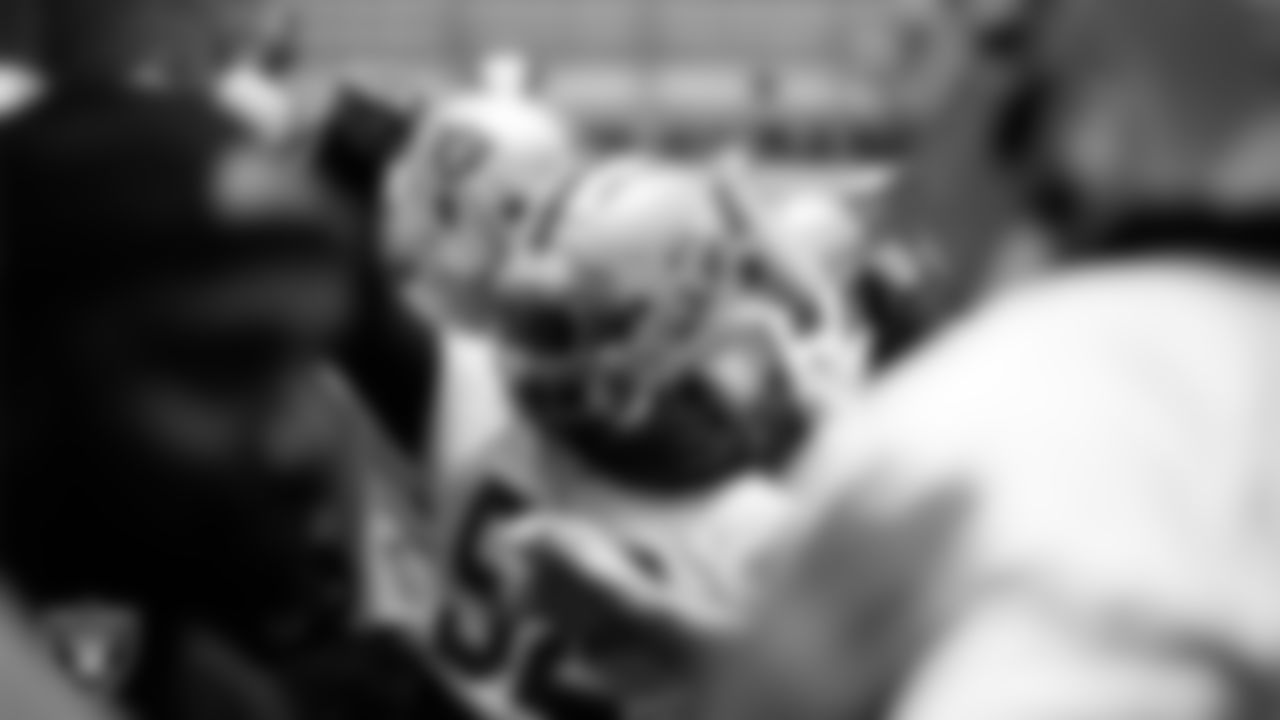 Las Vegas Raiders linebacker Elandon Roberts (52) during practice at Intermountain Health Performance Center.