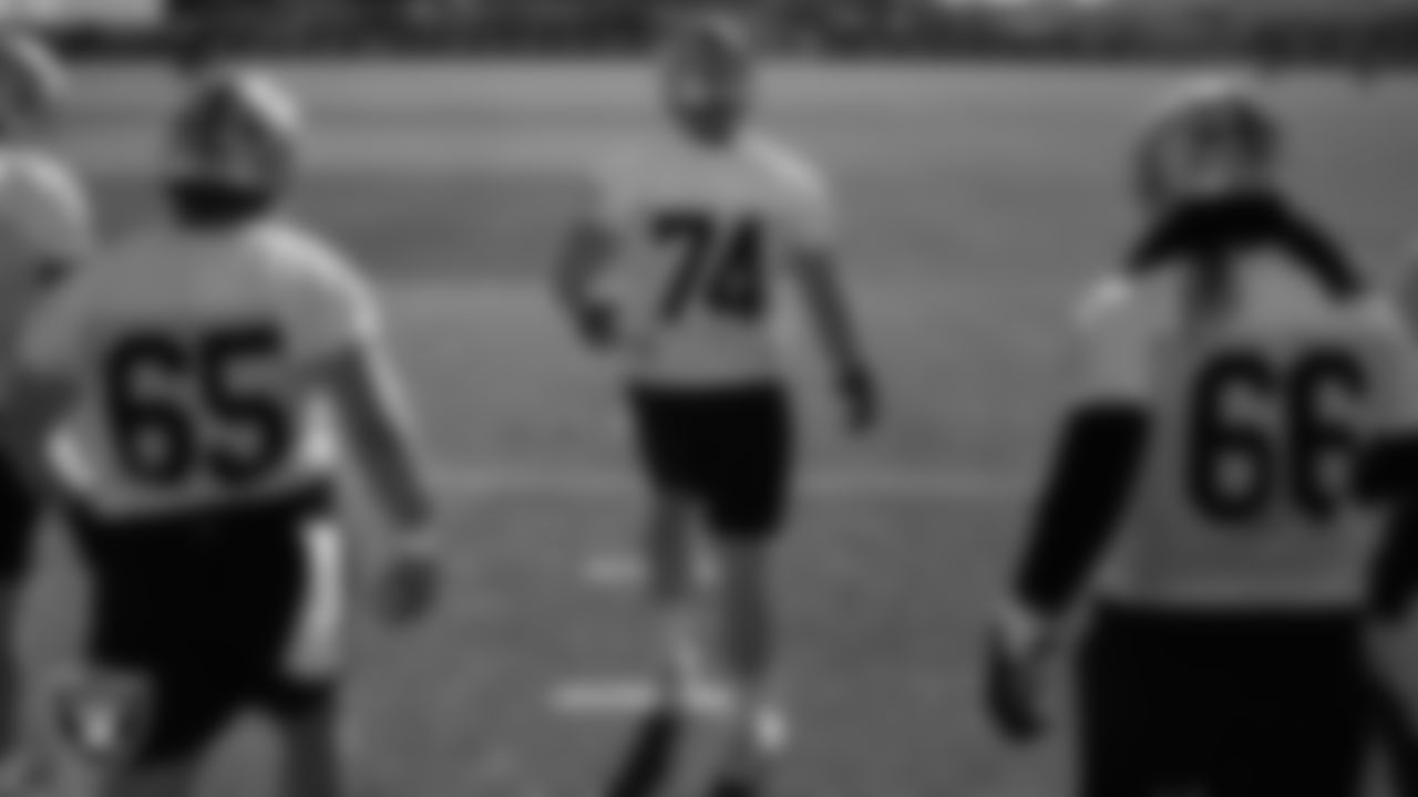 Las Vegas Raiders tackle Kolton Miller (74) during practice at Intermountain Health Performance Center.