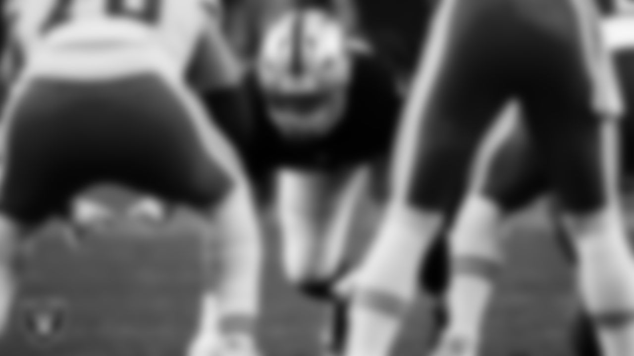 Las Vegas Raiders defensive tackle Jonah Laulu (96) lines up before the snap during the regular season home game against the Kansas City Chiefs at Allegiant Stadium.