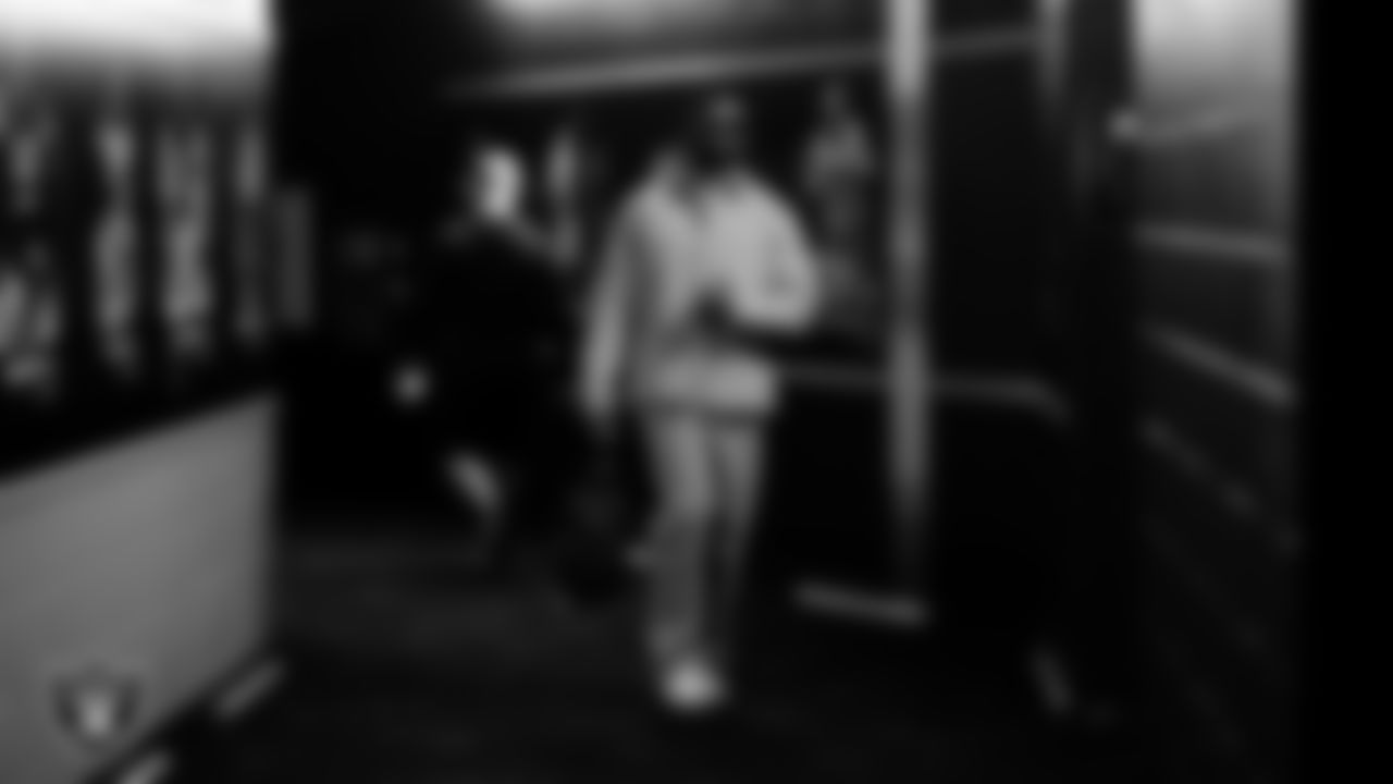 Las Vegas Raiders running back Raheem Mostert (31) arrives to the regular season home game against the Denver Broncos at Allegiant Stadium.