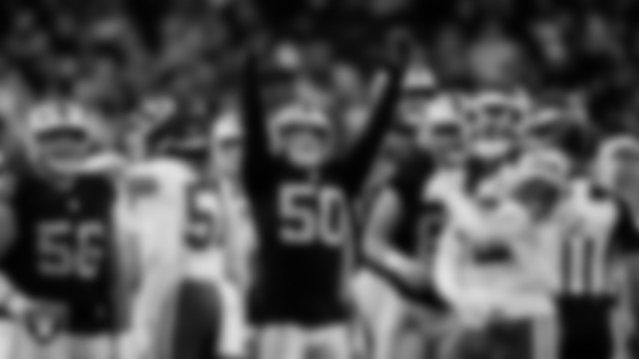 Las Vegas Raiders long snapper Jacob Bobenmoyer (50) during the regular season home game against the Kansas City Chiefs at Allegiant Stadium.