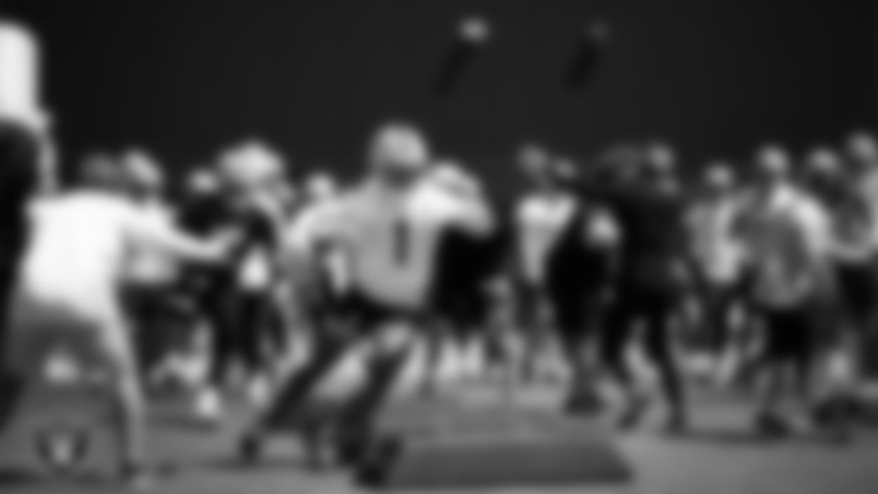 Las Vegas Raiders wide receiver Tre Tucker (1) at an Organized Team Activity (OTA) at Intermountain Health Performance Center.