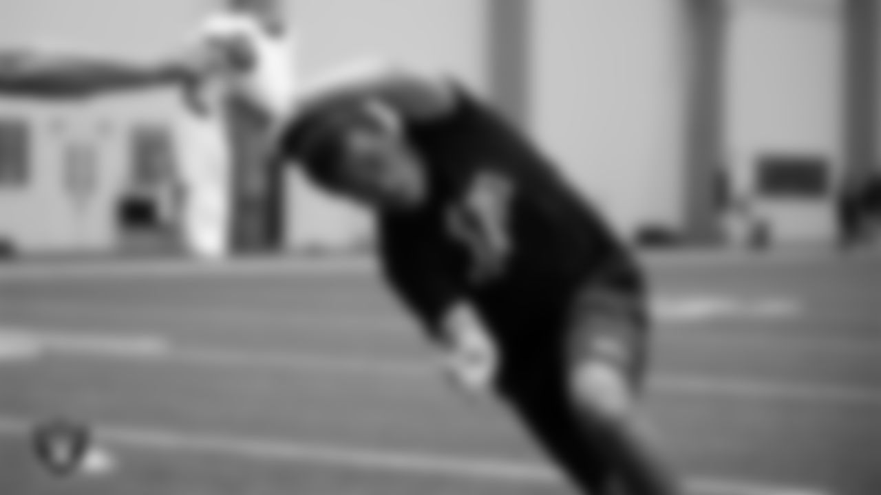 An athlete works through a drill during Raiders ELITE Academy at Las Vegas Raiders Headquarters.
