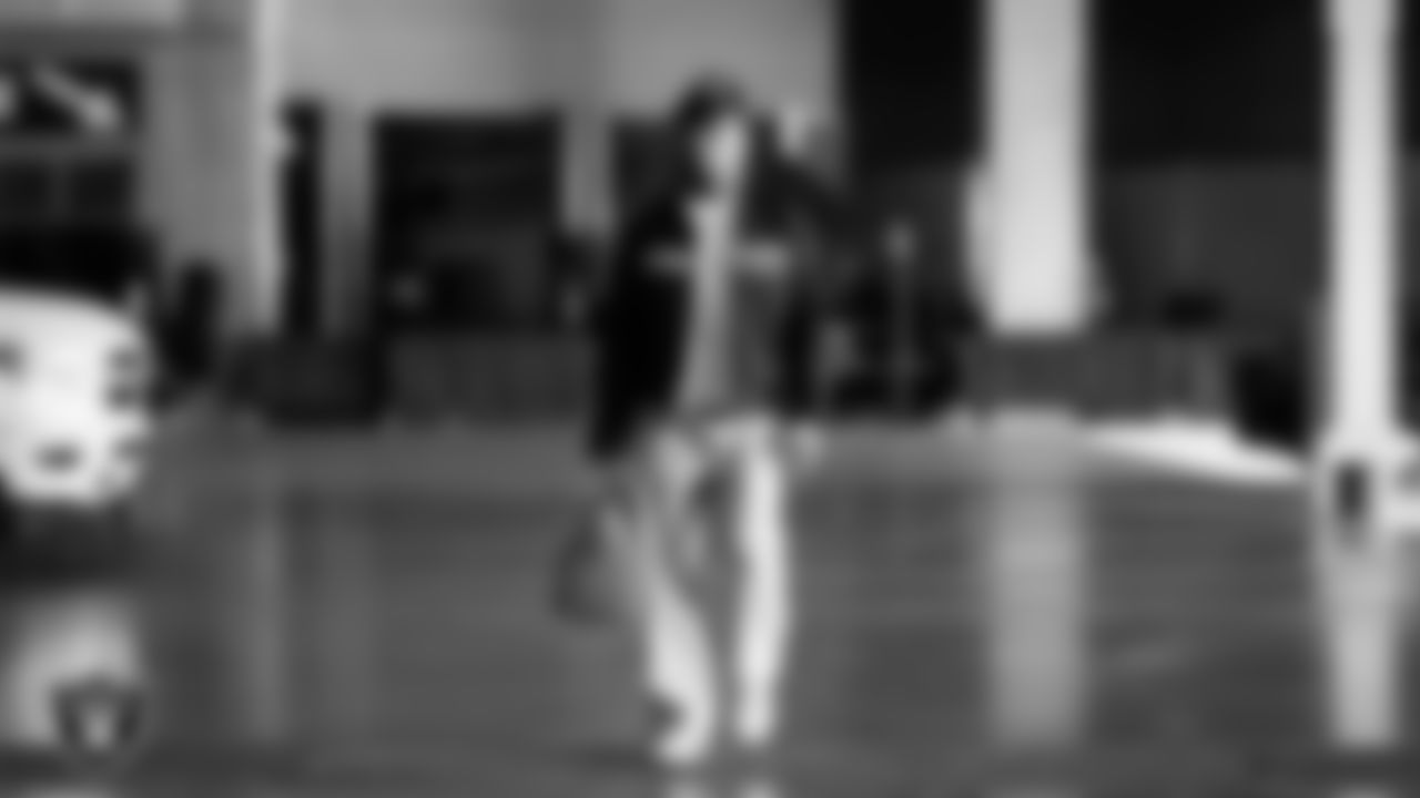 Las Vegas Raiders wide receiver Tre Tucker (1) arrives to the regular season home game against the Dallas Cowboys at Allegiant Stadium.