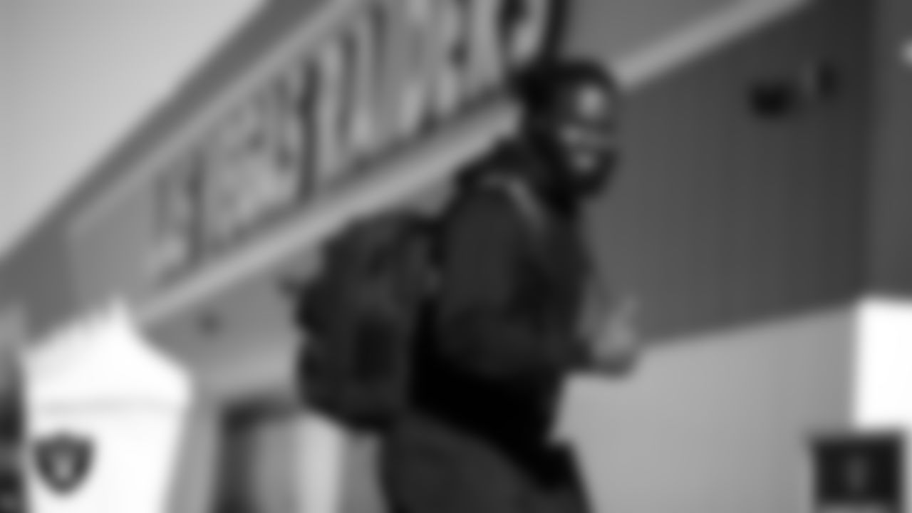 Las Vegas Raiders tight end Ian Thomas (80) arrives for 2025 Training Camp at Intermountain Health Performance Center.