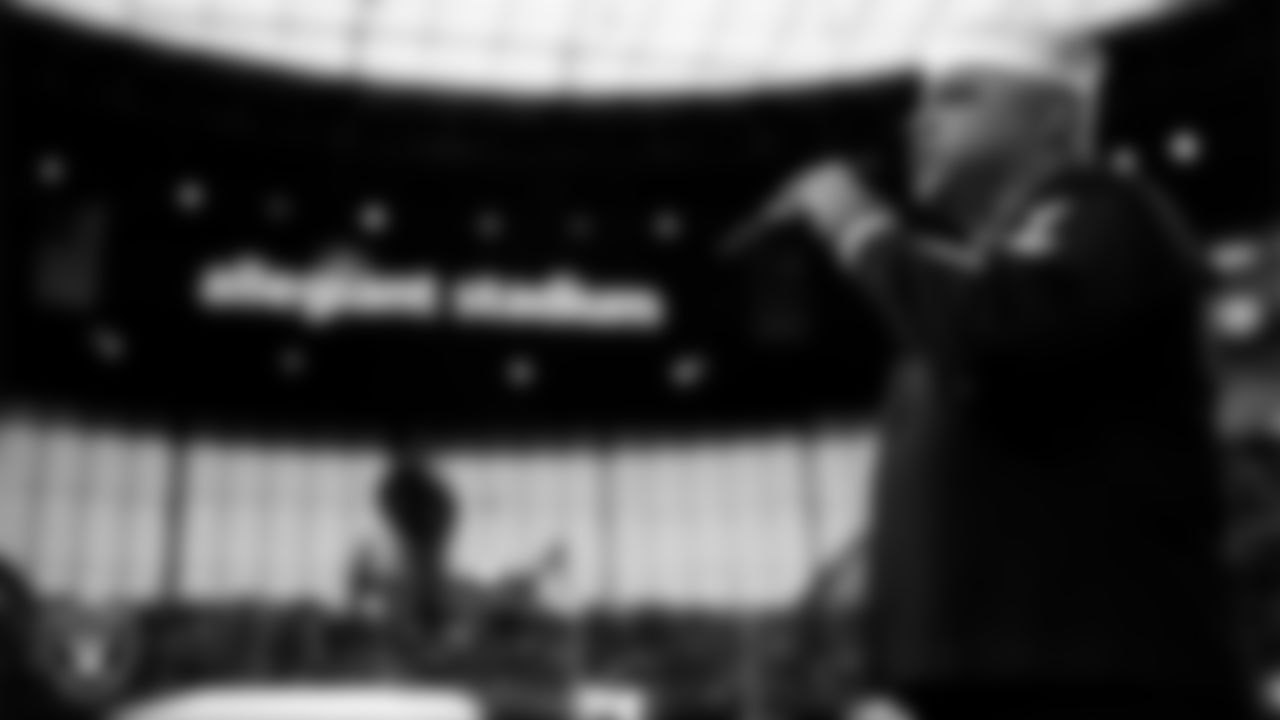 Retired Navy officer and singer Generald Wilson performs the national anthem before the Las Vegas Raiders' regular season home game against the Tennessee Titans at Allegiant Stadium.