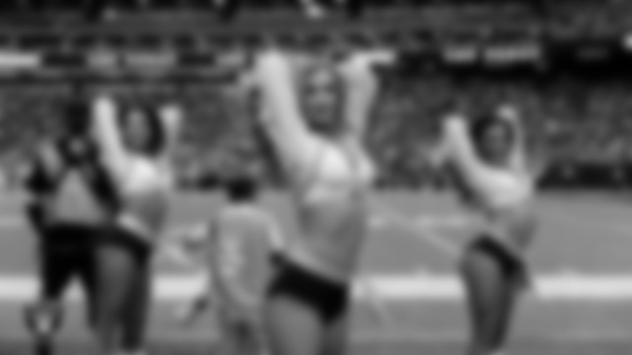 Raiderette Taylor performs on the sidelines during the regular season home game against the Cleveland Browns at Allegiant Stadium.