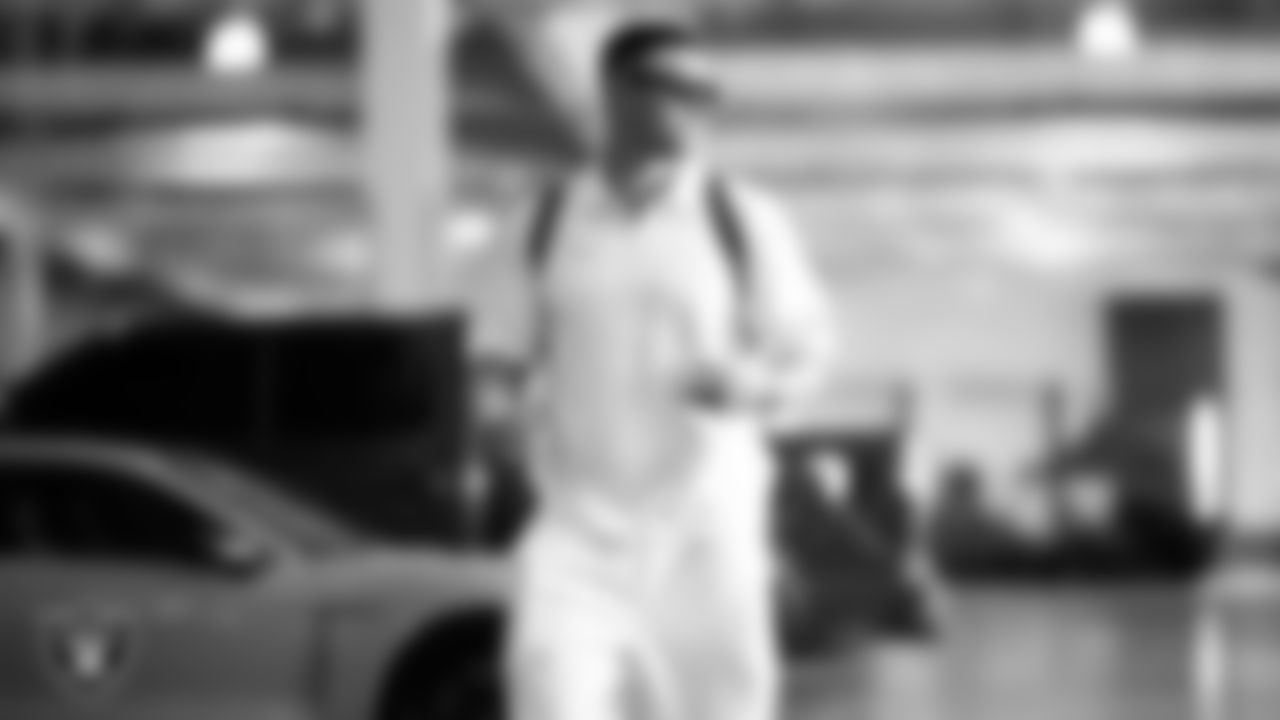 Las Vegas Raiders wide receiver Jack Bech (18) arrives to the regular season home game against the Jacksonville Jaguars at Allegiant Stadium.