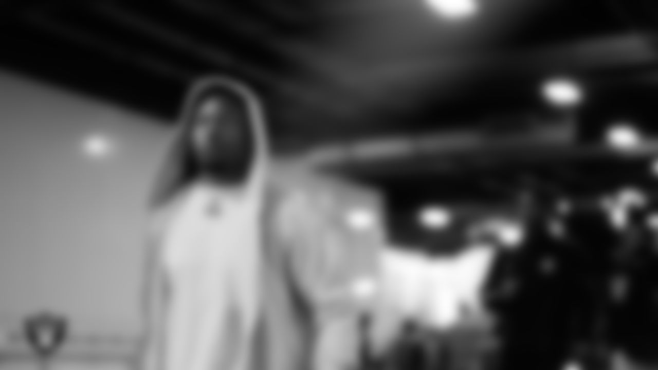 Las Vegas Raiders wide receiver Tre Tucker (1) arrives to the regular season away game against the Denver Broncos at Empower Field at Mile High.