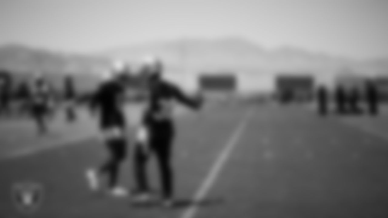 Las Vegas Raiders cornerback Jakorian Bennett (0) and cornerback Darnay Holmes (30) at an Organized Team Activity (OTA) at Intermountain Health Performance Center.