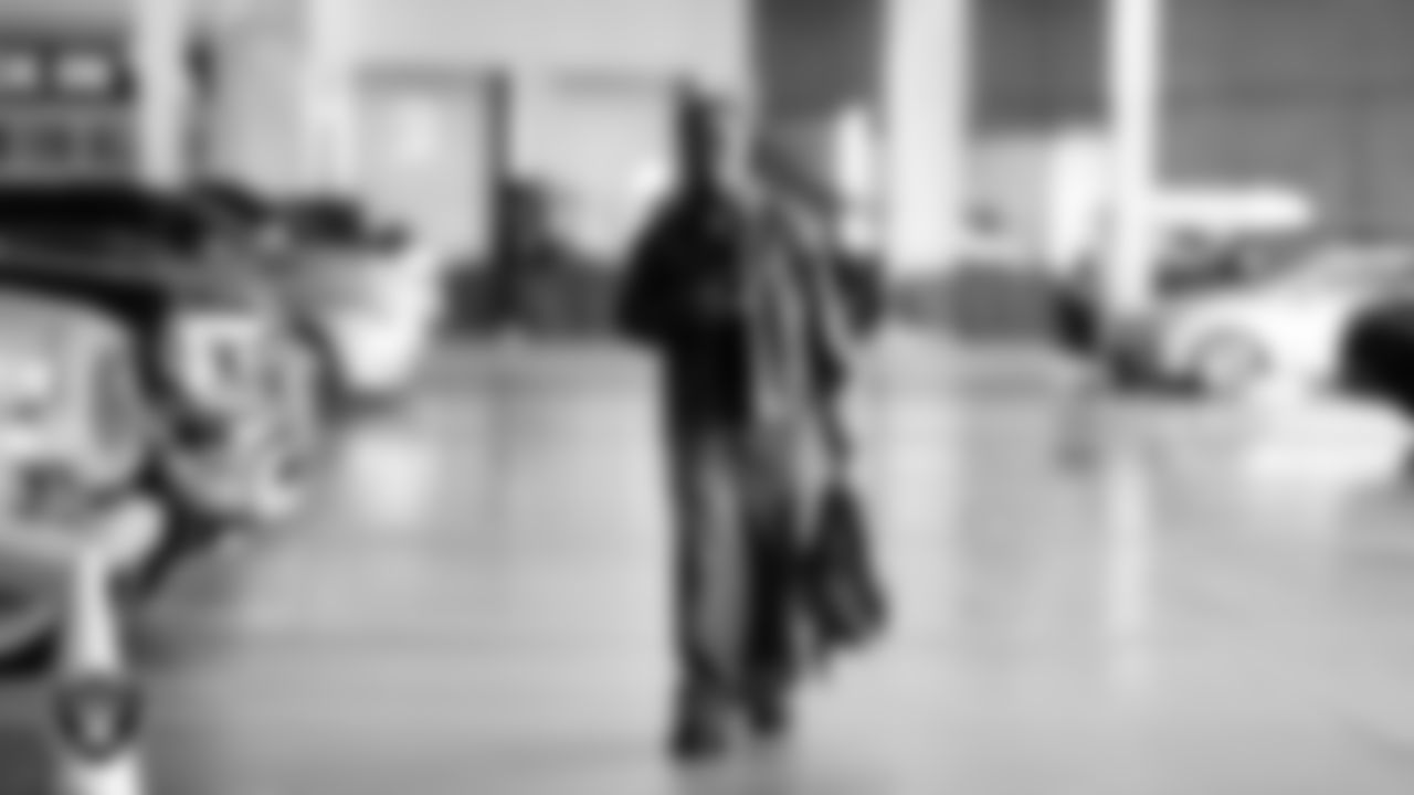 Las Vegas Raiders cornerback Darnay Holmes (30) arrives to the regular season home game against the Cleveland Browns at Allegiant Stadium.