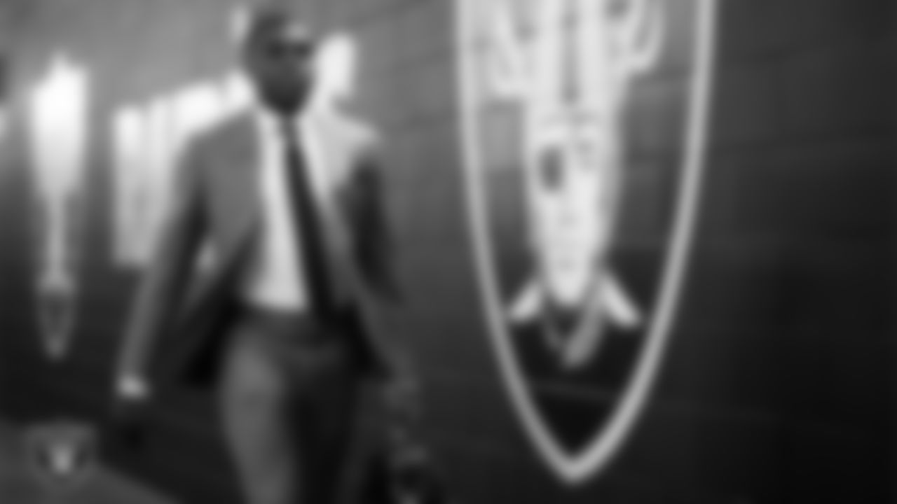 Las Vegas Raiders cornerback Jakorian Bennett (0) arrives to the regular season home game against the New York Giants at Allegiant Stadium.