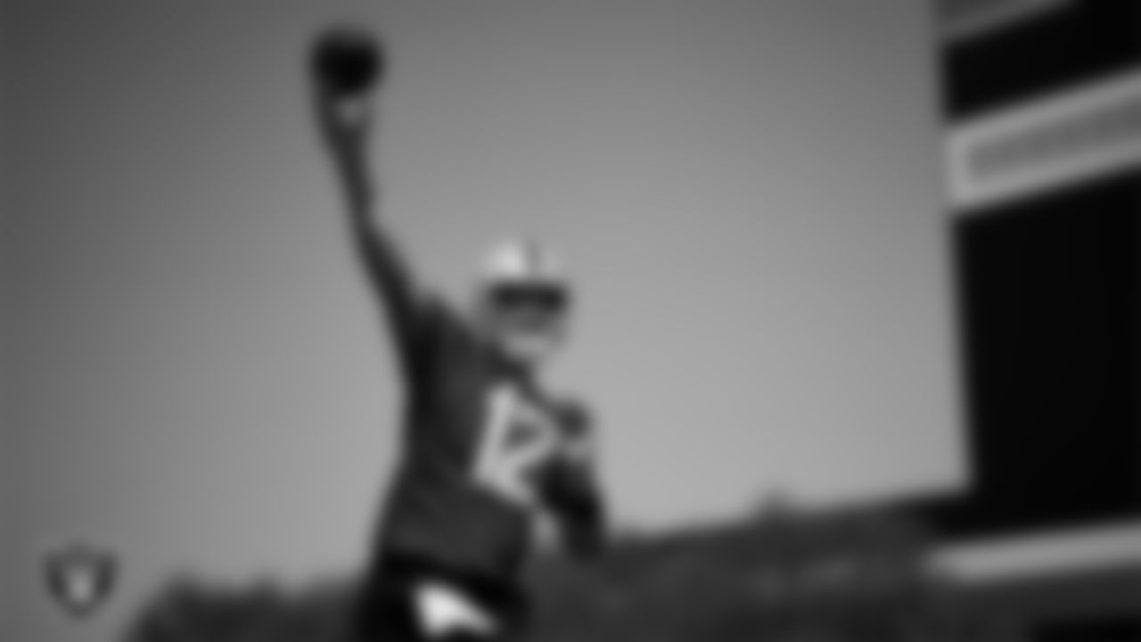 Las Vegas Raiders quarterback Aidan O'Connell (12) at an Organized Team Activity (OTA) at Intermountain Health Performance Center.