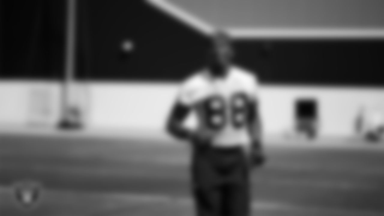 Las Vegas Raiders tight end Justin Shorter (88) at a workout during phase two of the offseason program at Intermountain Health Performance Center.