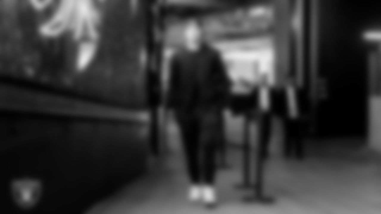 Las Vegas Raiders quarterback Kenny Pickett (15) arrives to the regular season home game against the Denver Broncos at Allegiant Stadium.