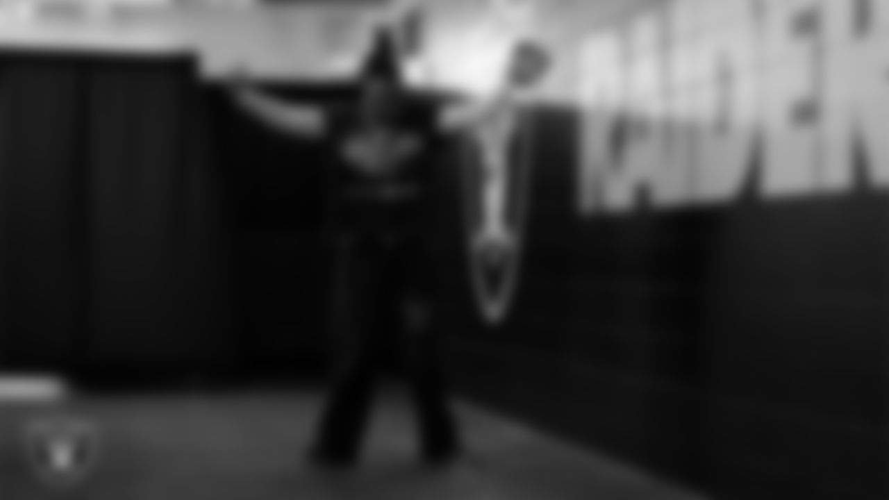 Las Vegas Raiders cornerback Eric Stokes (22) arrives to the regular season home game against the New York Giants at Allegiant Stadium.