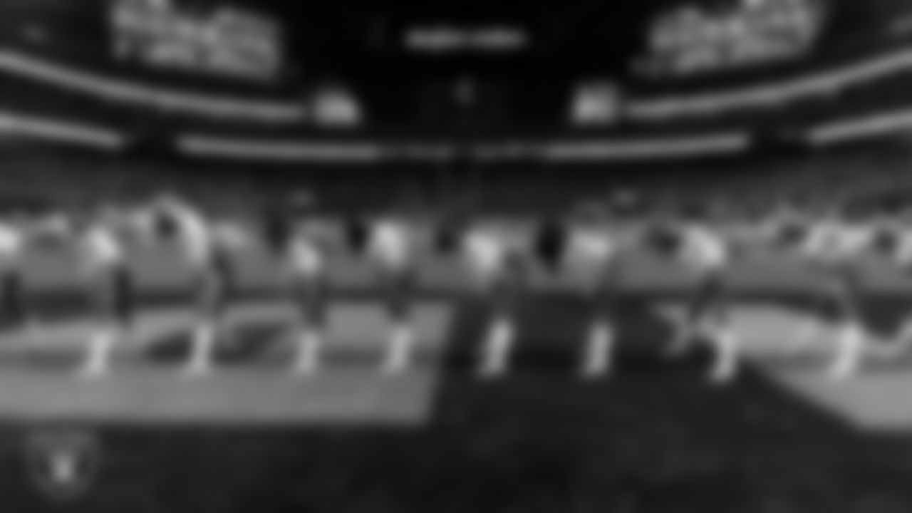 The Raiderettes perform on the field during the regular season home game against the Los Angeles Chargers at Allegiant Stadium.