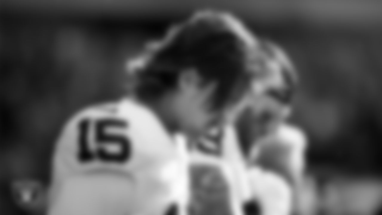 Las Vegas Raiders quarterback Kenny Pickett (15) during the national anthem before the regular season away game against the Philadelphia Eagles at Lincoln Financial Field.