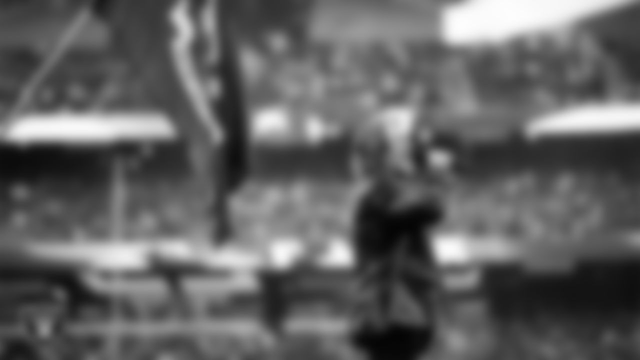 Singer Bucky Heard performs the national anthem before the Las Vegas Raiders' preseason home game against the San Francisco 49ers at Allegiant Stadium.