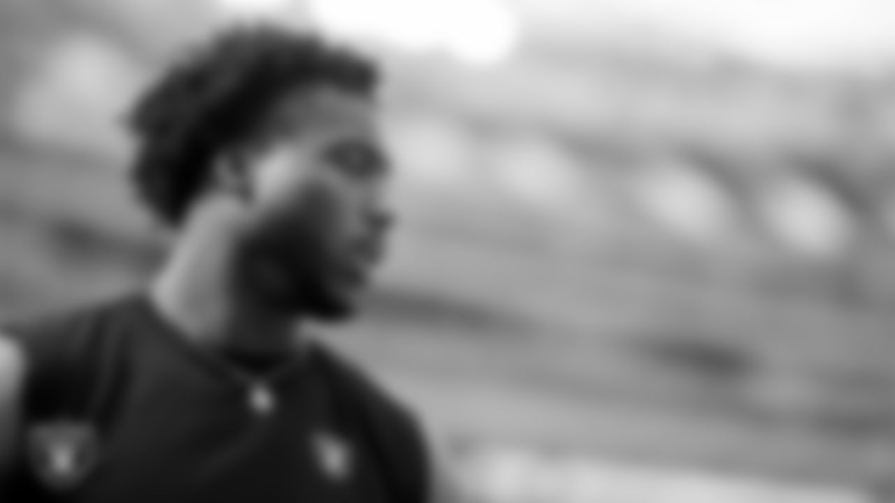 Las Vegas Raiders defensive end Malcolm Koonce (51) warming up before the regular season away game against the Los Angeles Chargers at SoFi Stadium.