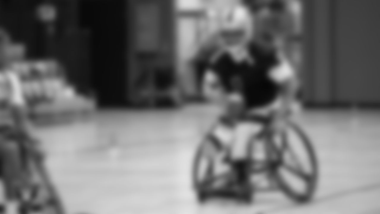 A member of the City of Las Vegas Wheelchair Football League during practice at Dula Community Center.