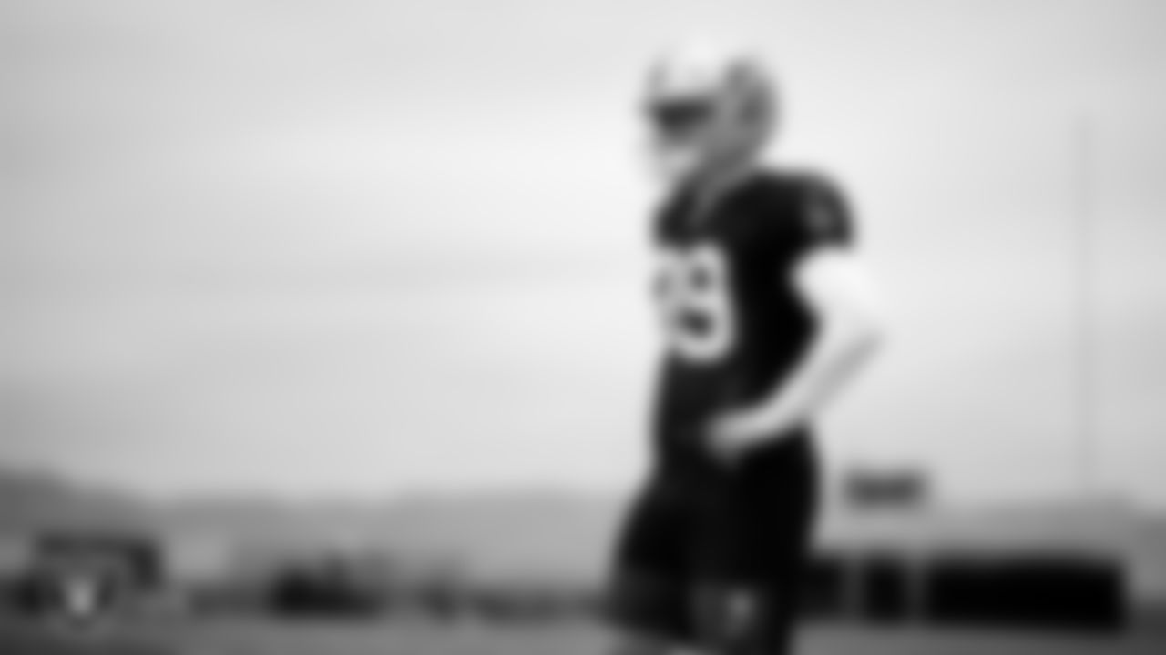 Las Vegas Raiders long snapper Luke Elkin (39) during practice at Intermountain Health Performance Center.