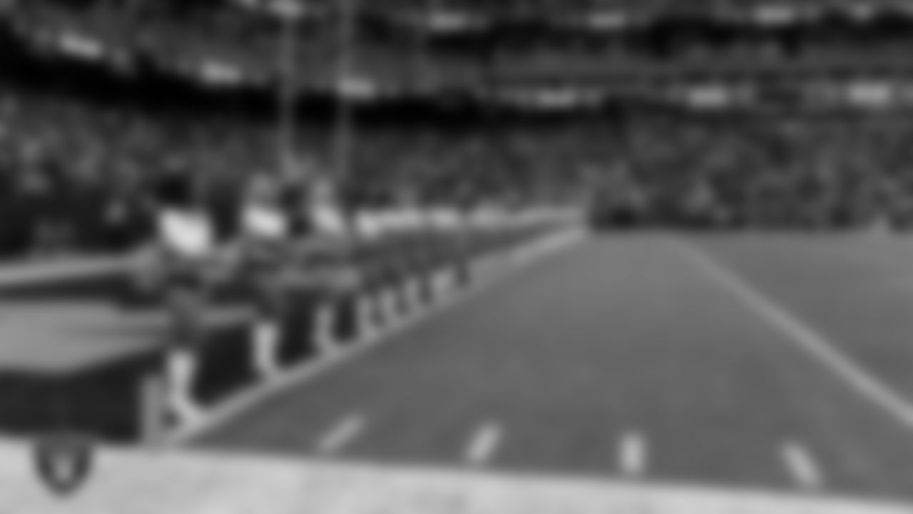 The Raiderettes during the national anthem before the regular season home game against the Jacksonville Jaguars at Allegiant Stadium.