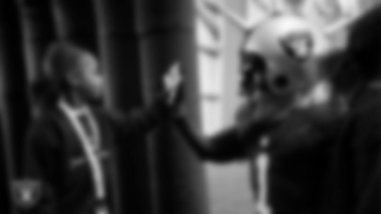 Raider Rusher welcomes students to a Raiders Youth Holiday Party at Intermountain Health Performance Center.