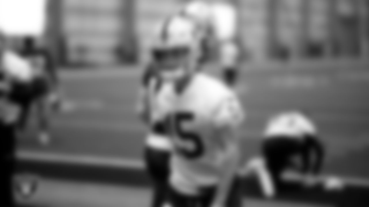 Las Vegas Raiders wide receiver Kyle Philips (15) at an Organized Team Activity (OTA) at Intermountain Health Performance Center.