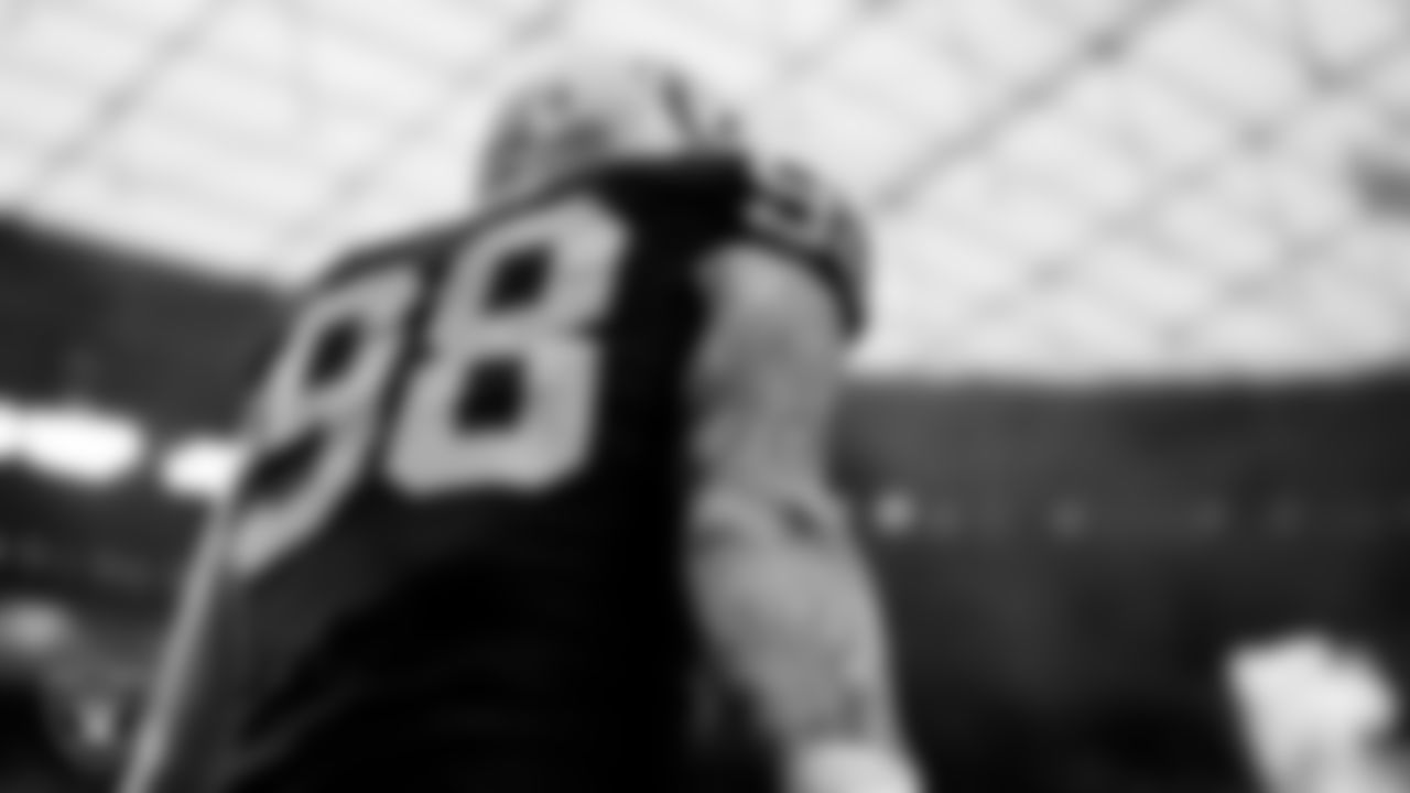 Las Vegas Raiders defensive end Maxx Crosby (98) is introduced onto the field before the regular season home game against the Denver Broncos at Allegiant Stadium.
