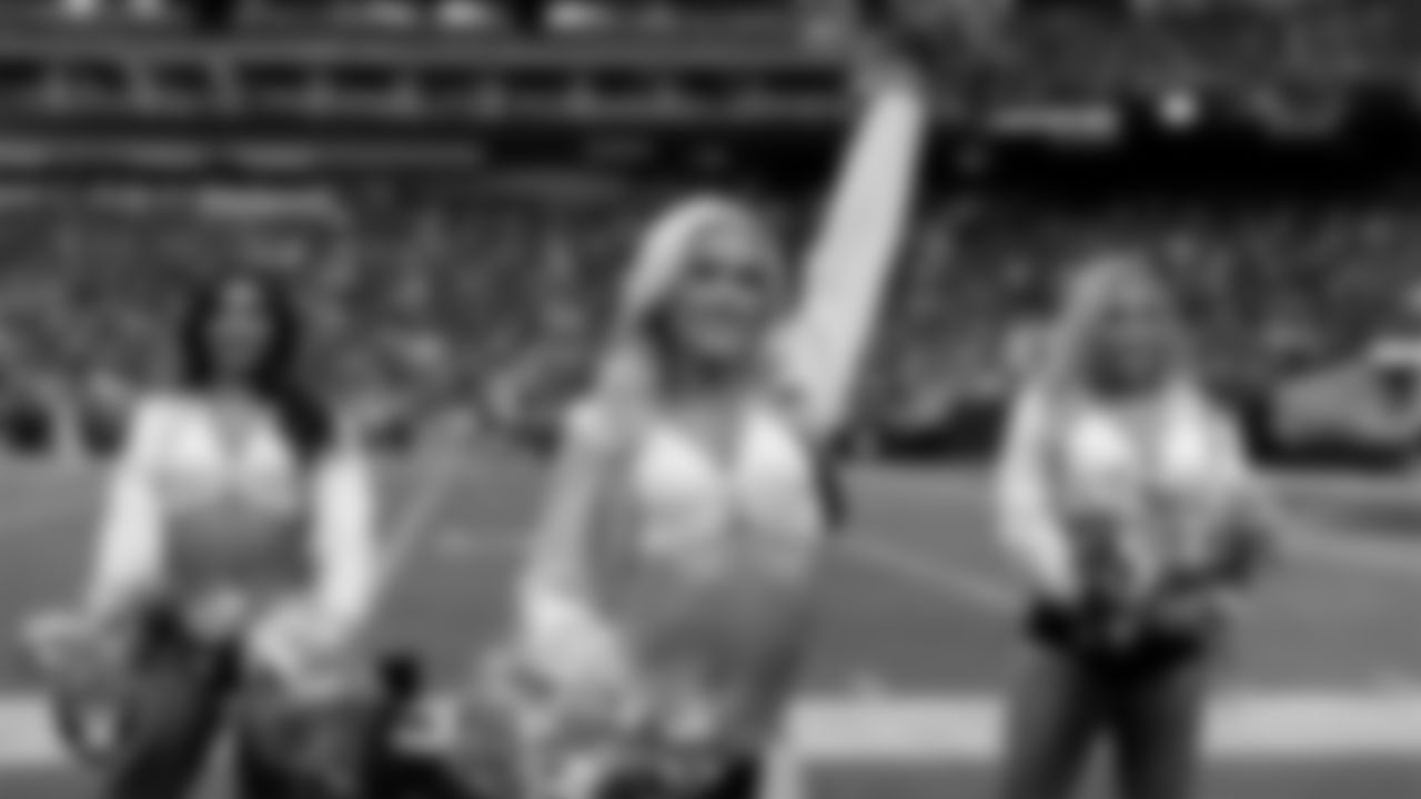 Raiderette Kennedy on the sidelines during the regular season home game against the Jacksonville Jaguars at Allegiant Stadium.