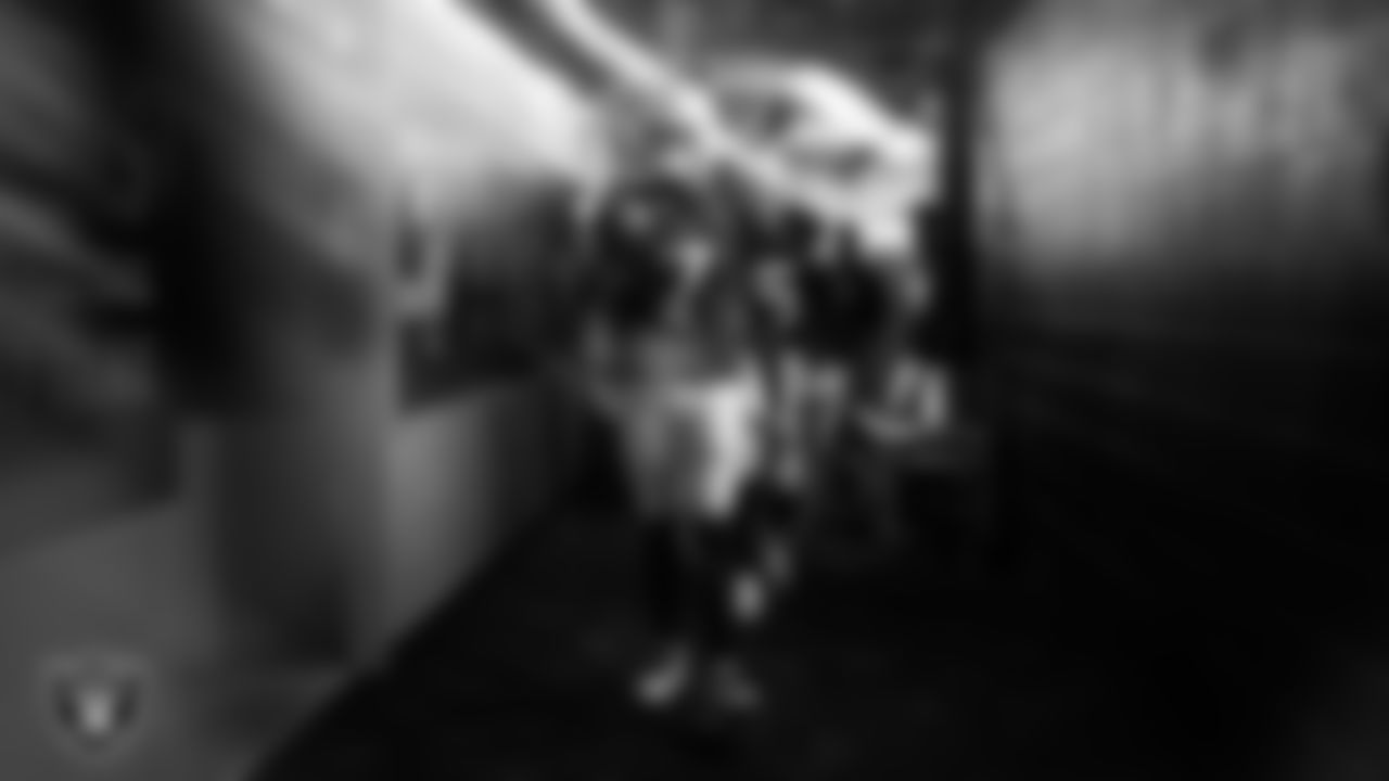 Las Vegas Raiders quarterback Geno Smith (7) walks down the tunnel before the regular season home game against the Cleveland Browns at Allegiant Stadium.