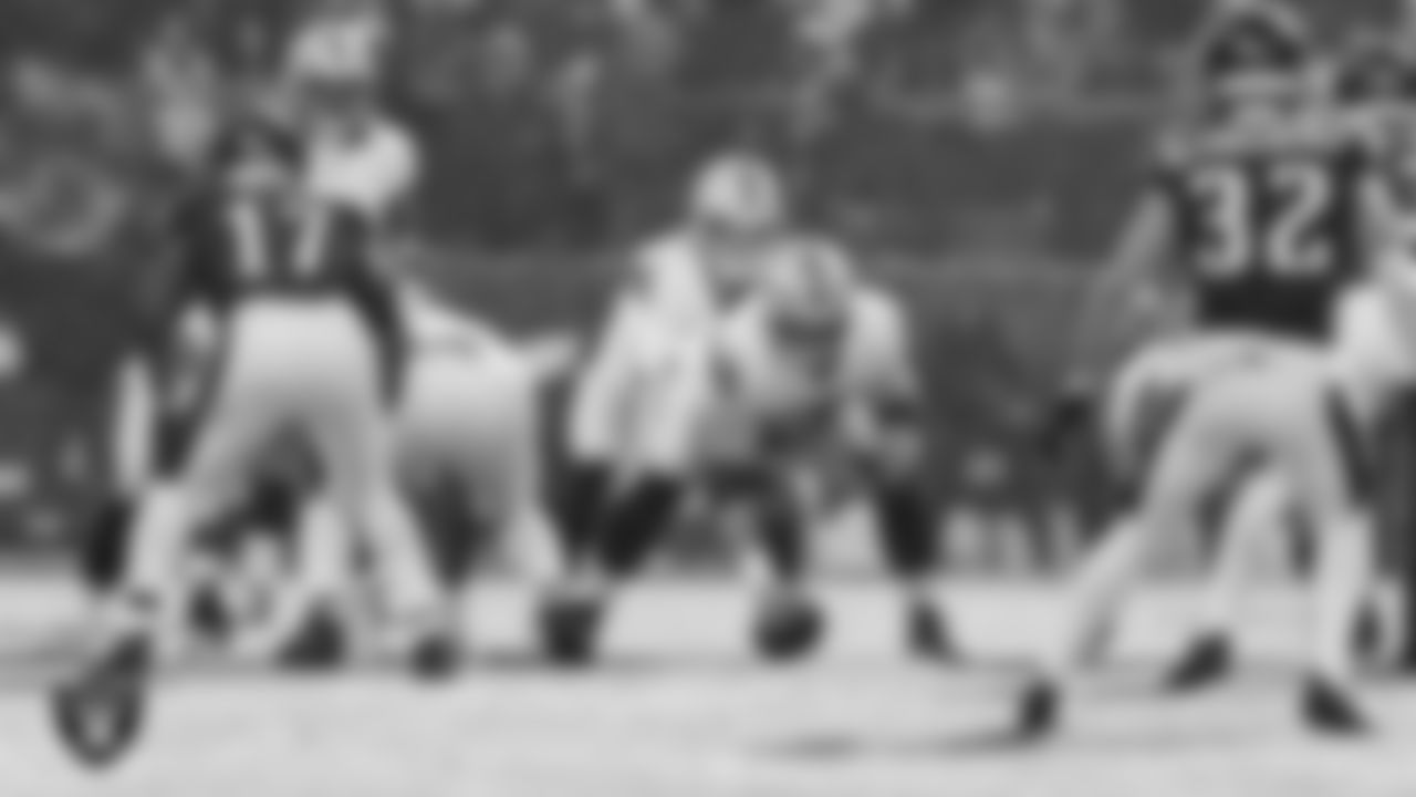 Las Vegas Raiders quarterback Kenny Pickett (15) and guard Alex Cappa (65) during the regular season away game against the Philadelphia Eagles at Lincoln Financial Field.