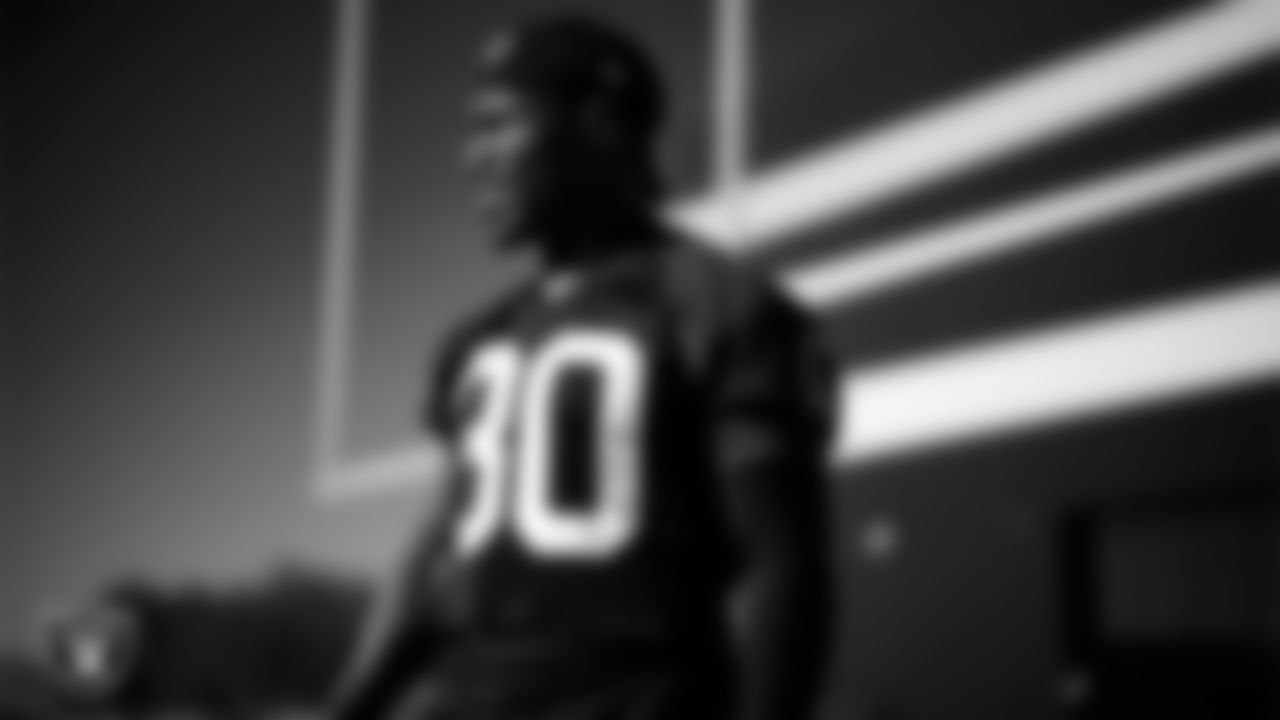 Las Vegas Raiders cornerback Darnay Holmes (30) during practice at Intermountain Health Performance Center.