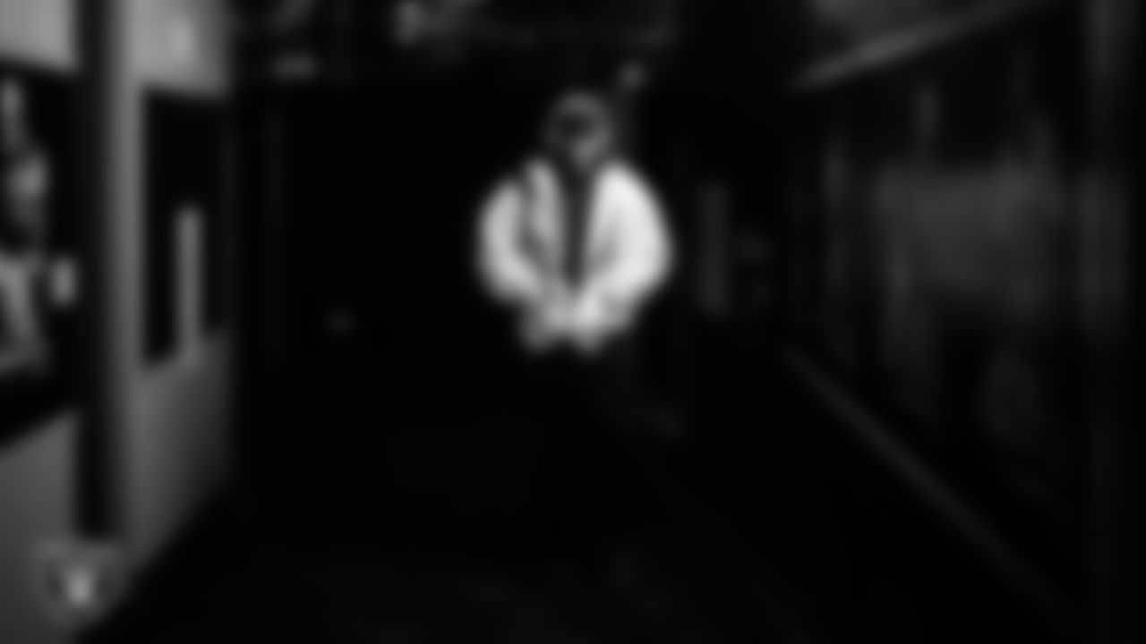 Las Vegas Raiders defensive tackle Tonka Hemingway (97) arrives to the regular season home game against the Kansas City Chiefs at Allegiant Stadium.