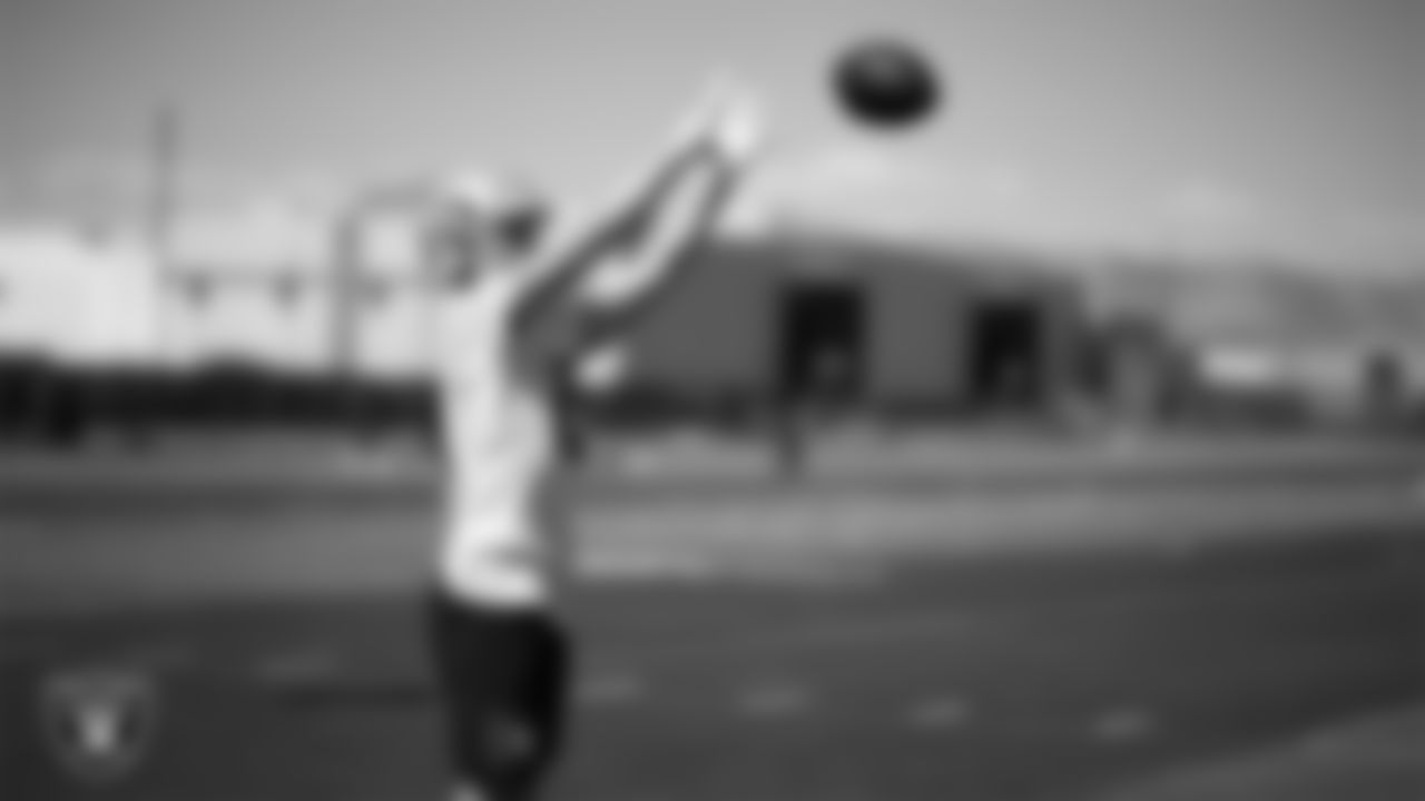 Las Vegas Raiders wide receiver Tommy Mellott (19) at day two of 2025 Rookie Minicamp at Intermountain Health Performance Center.