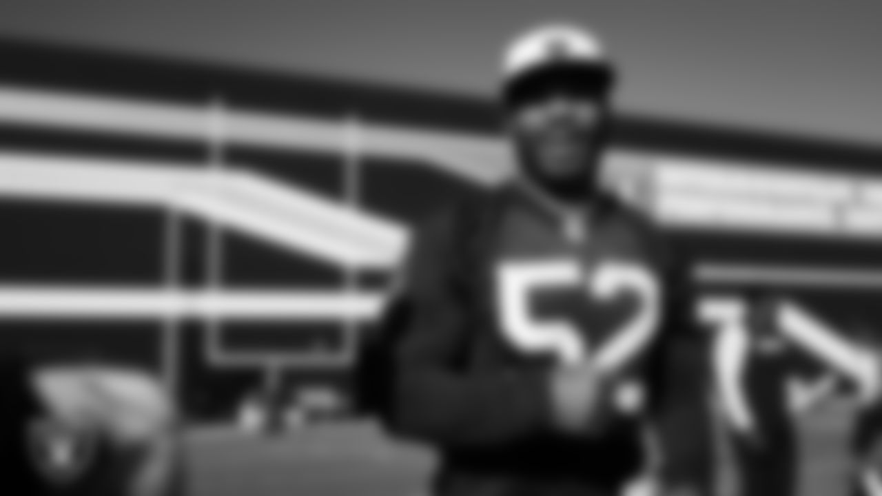 Las Vegas Raiders linebacker Elandon Roberts (52) during practice at Intermountain Health Performance Center.