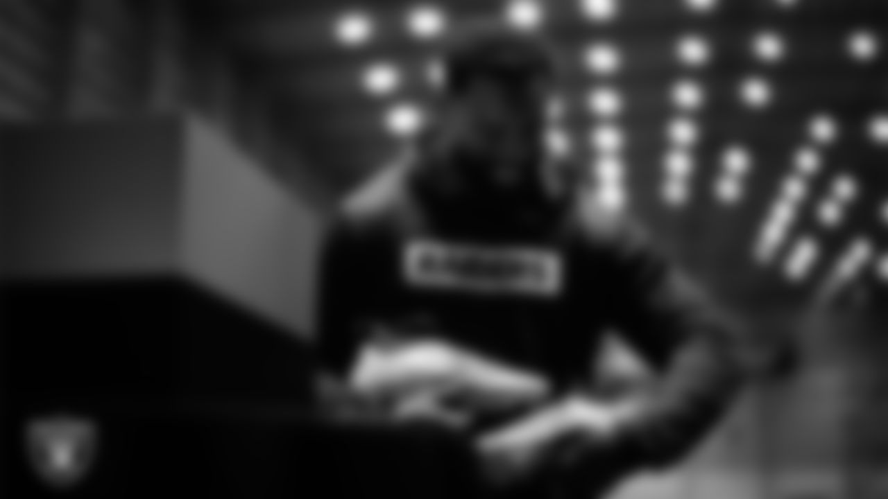 Las Vegas Raiders running back Raheem Mostert (31) unboxes his custom cleats for the NFL's My Cause My Cleats initiative at Intermountain Health Performance Center.