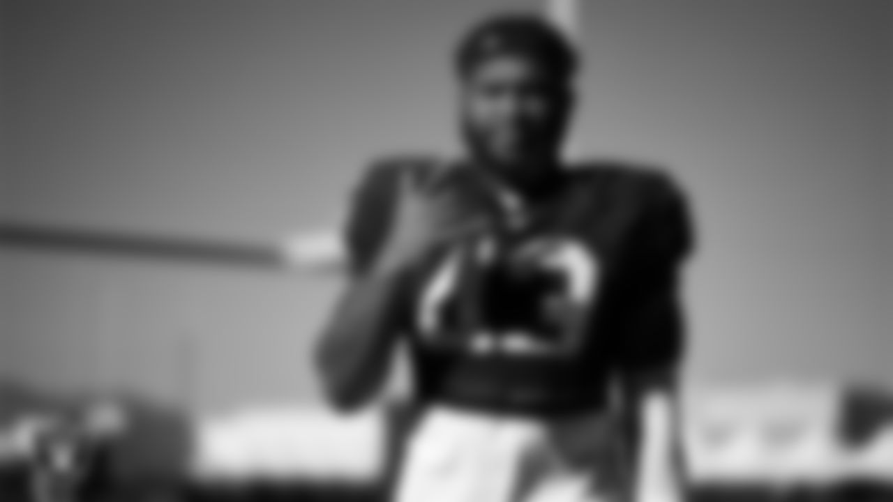 Las Vegas Raiders linebacker Michael Barrett (43) walks out on to the field for practice at 2025 Training Camp at Intermountain Health Performance Center.