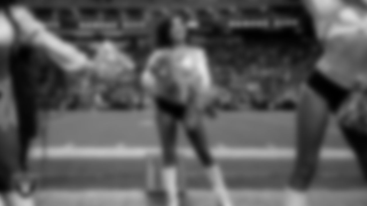 Raiderette Tatiana on the sidelines during the regular season home game against the Kansas City Chiefs at Allegiant Stadium.