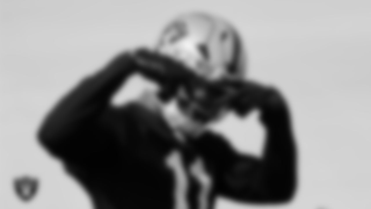 Las Vegas Raiders safety Jeremy Chinn (11) during practice at Intermountain Health Performance Center.