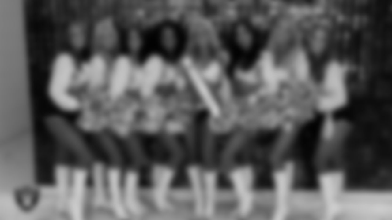 Line 4 of the Raiderettes in the locker room before the regular season home game against the Dallas Cowboys at Allegiant Stadium.