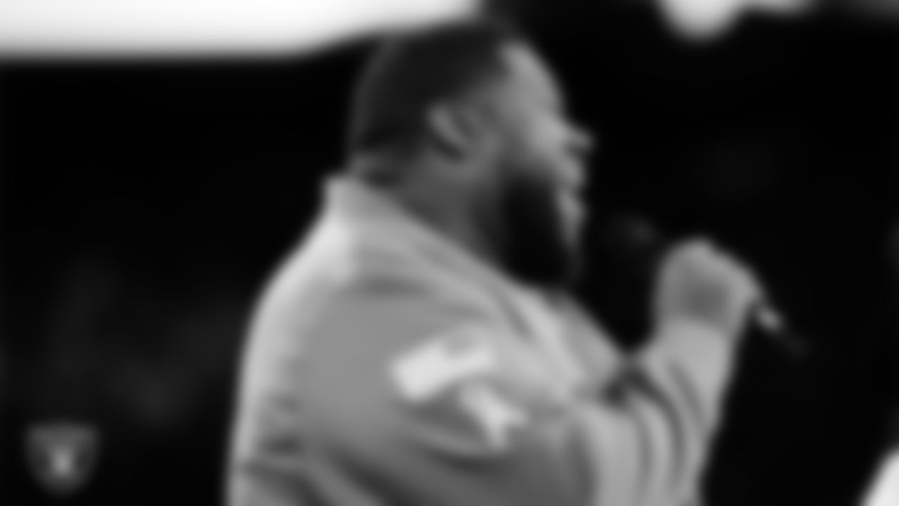 Musical duo The War and Treaty performs the national anthem before the Las Vegas Raiders' regular season home game against the Dallas Cowboys at Allegiant Stadium.