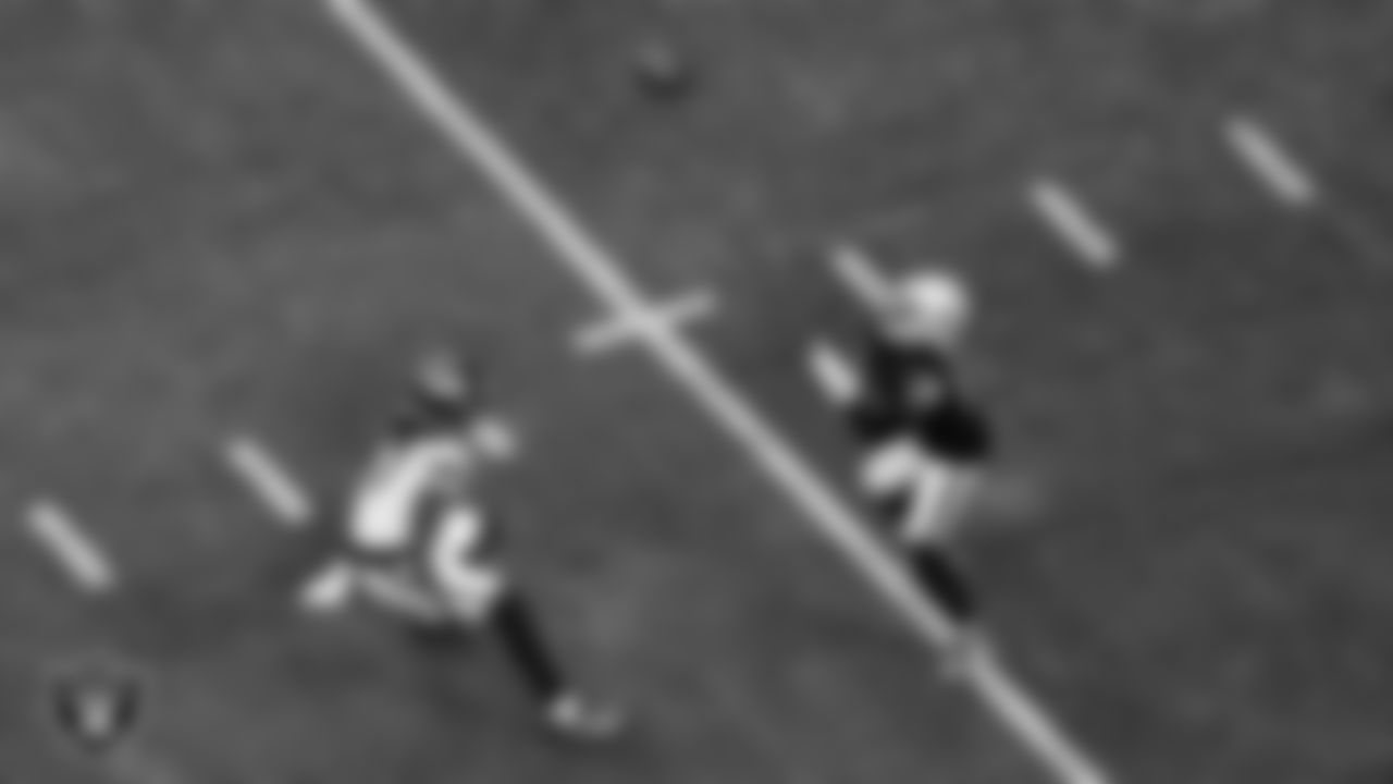 Las Vegas Raiders wide receiver DJ Turner (19) goes to return a punt during the regular season home game against the Denver Broncos at Allegiant Stadium.