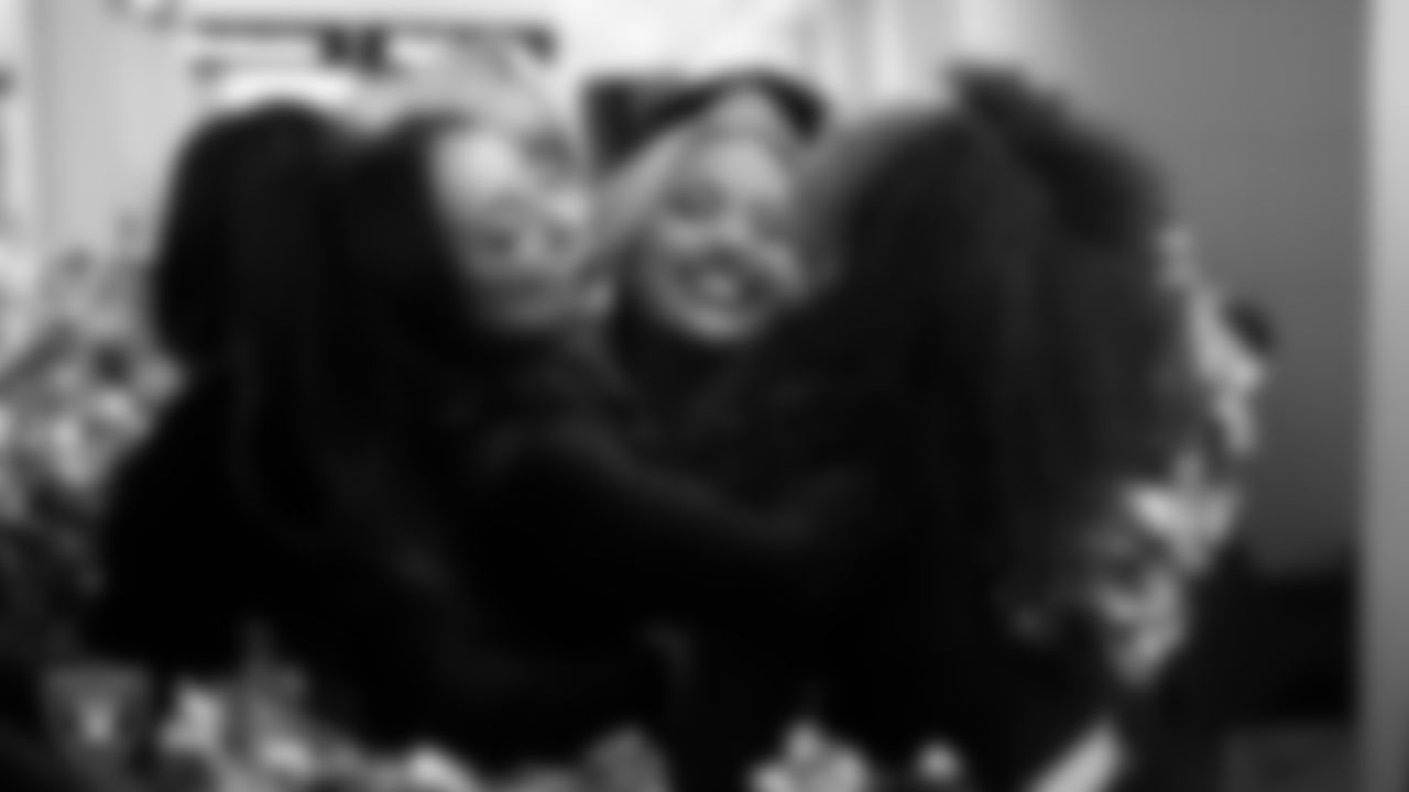 Raiderettes Cheyanne, Devyn and Makenna in the locker room before the regular season home game against the New York Giants at Allegiant Stadium.