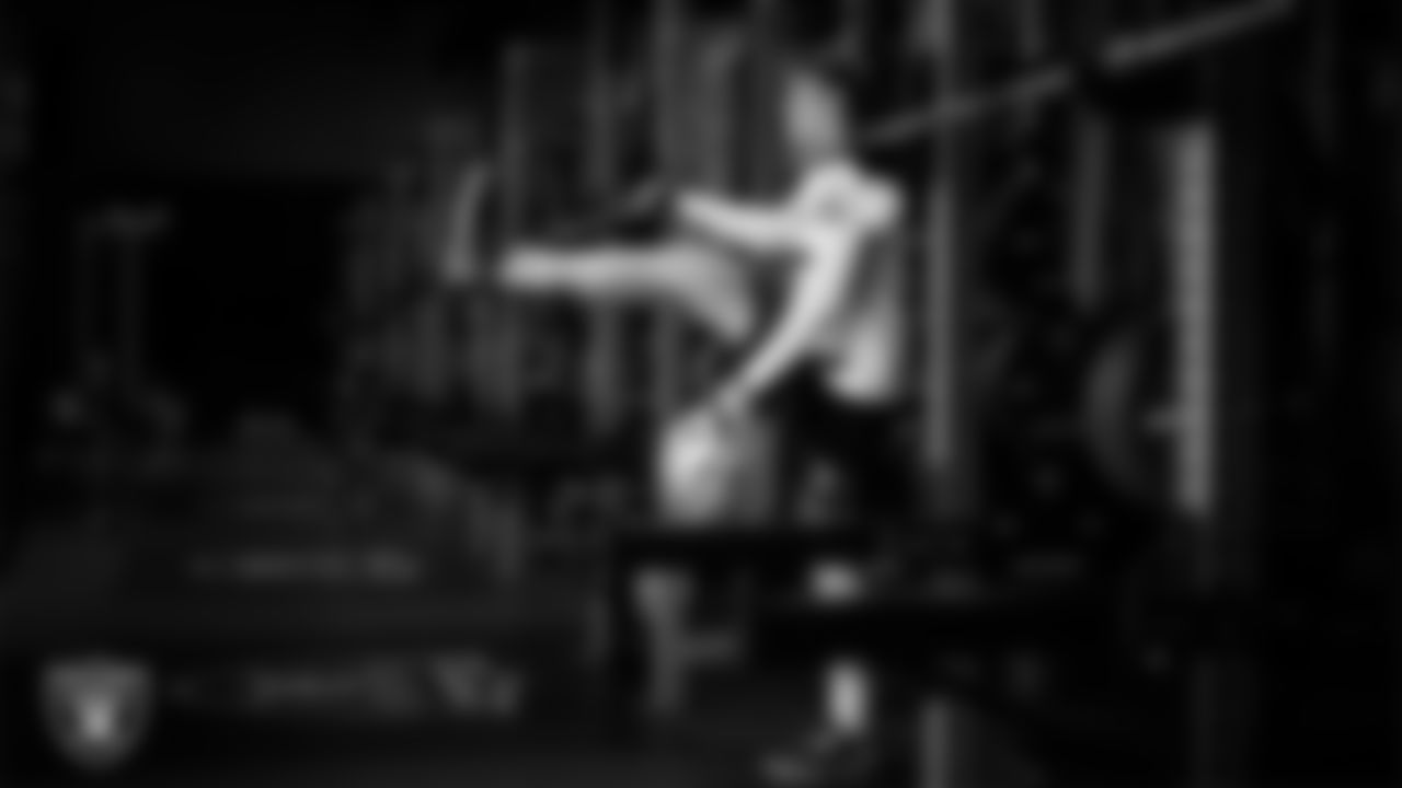 Las Vegas Raiders linebacker Cody Lindenberg (55) in the weight room during practice at Intermountain Health Performance Center.