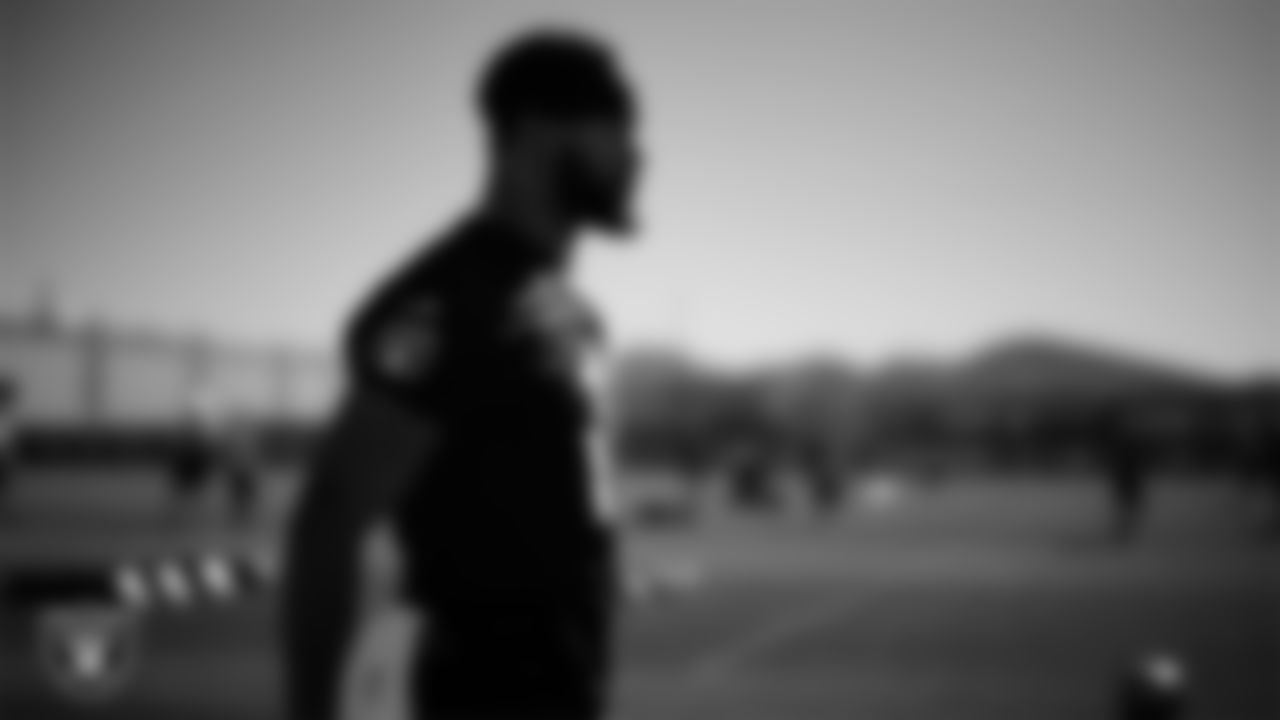 Las Vegas Raiders safety Jeremy Chinn (11) during practice at Intermountain Health Performance Center.