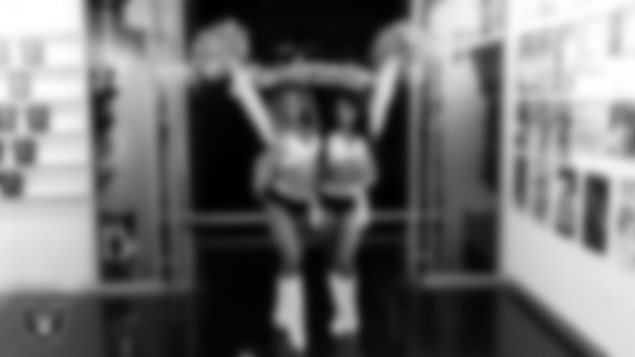 Raiderettes Jenna and Annalise in the locker room before the regular season home game against the Dallas Cowboys at Allegiant Stadium.