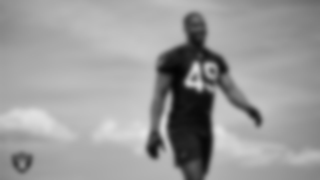 Las Vegas Raiders defensive end Charles Snowden (49) at a workout during phase two of the offseason program at Intermountain Health Performance Center.